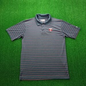 Minnesota Twins Polo Shirt Mens Large L Navy Red Striped MLB Baseball Polyester